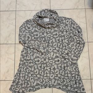 Alfred Dunner Gray Leopard Cowl Neck Sweater